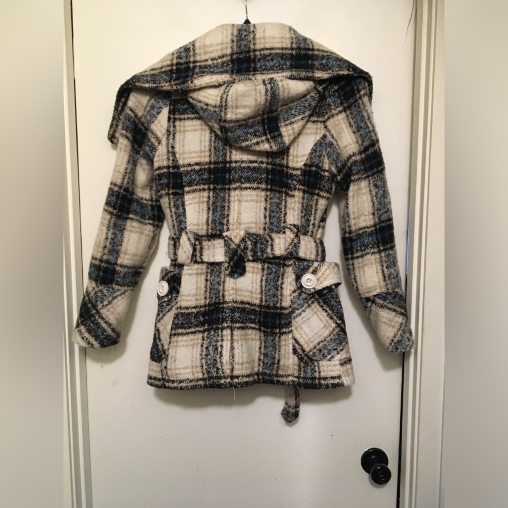 Dollhouse Plaid Pea Coat - Blue and Cream